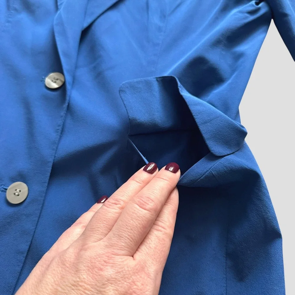 Hugo Buscati Milano Vintage Royal Blue 100% Silk Blazer Wrap Skirt Suit Set 2 4